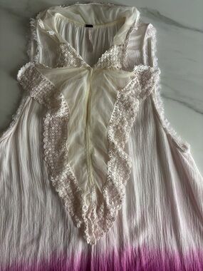 Free People pink ombre Lace-Trim Peasant Top Sz S